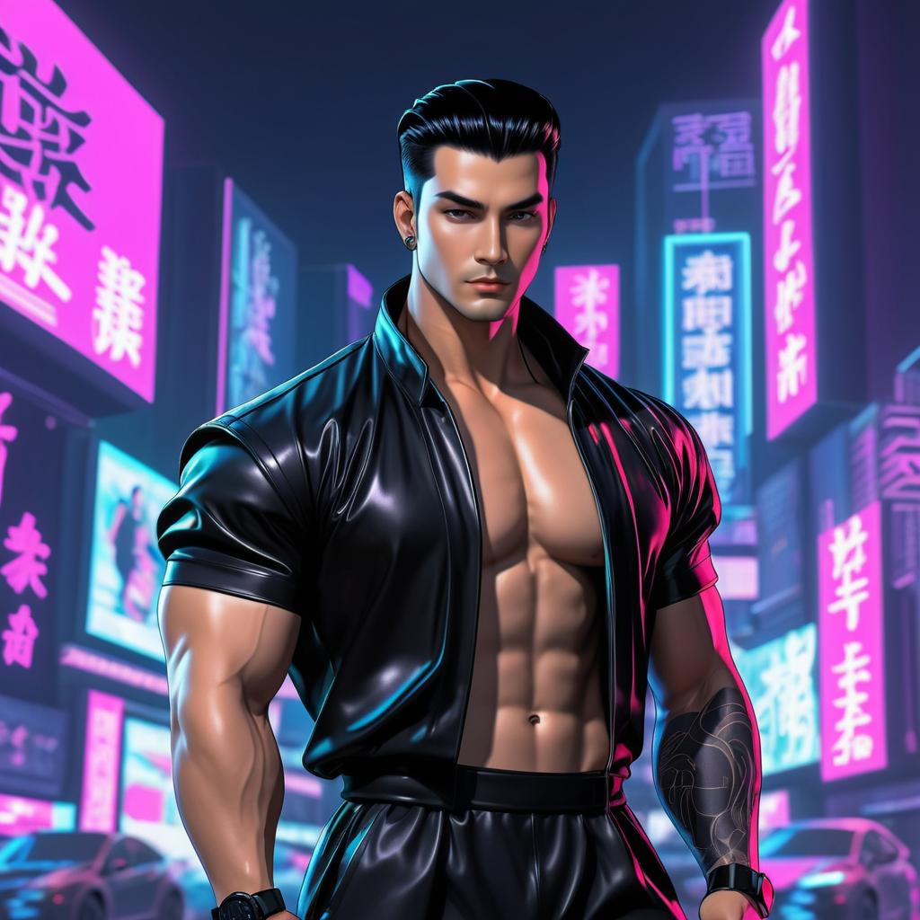 Cyberpunk Cartoon Male with Muscular Build