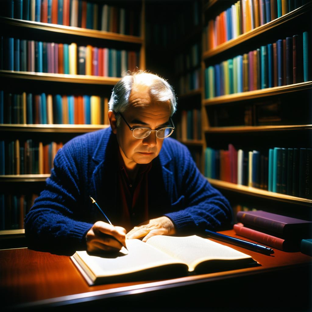 Solitary Writer in Cozy Library