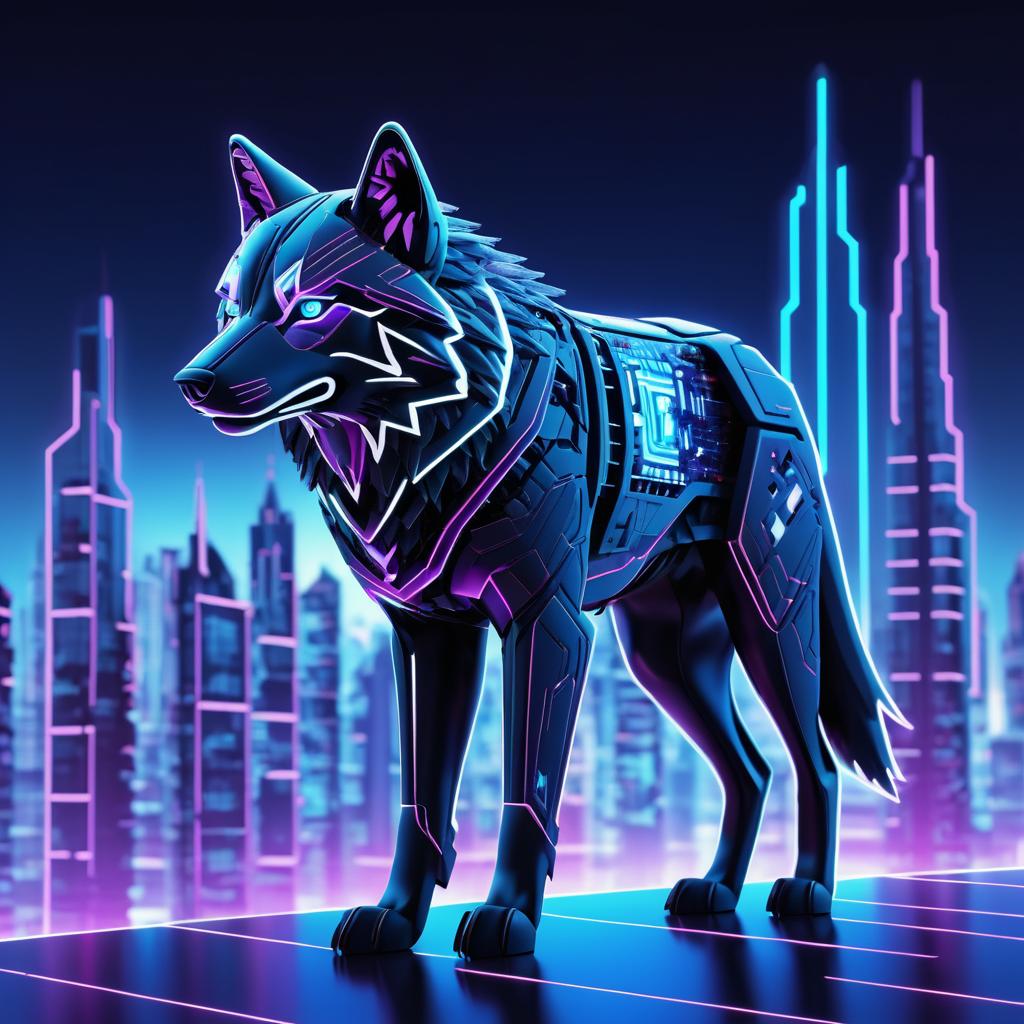 Futuristic Robotic Wolf in Neon City