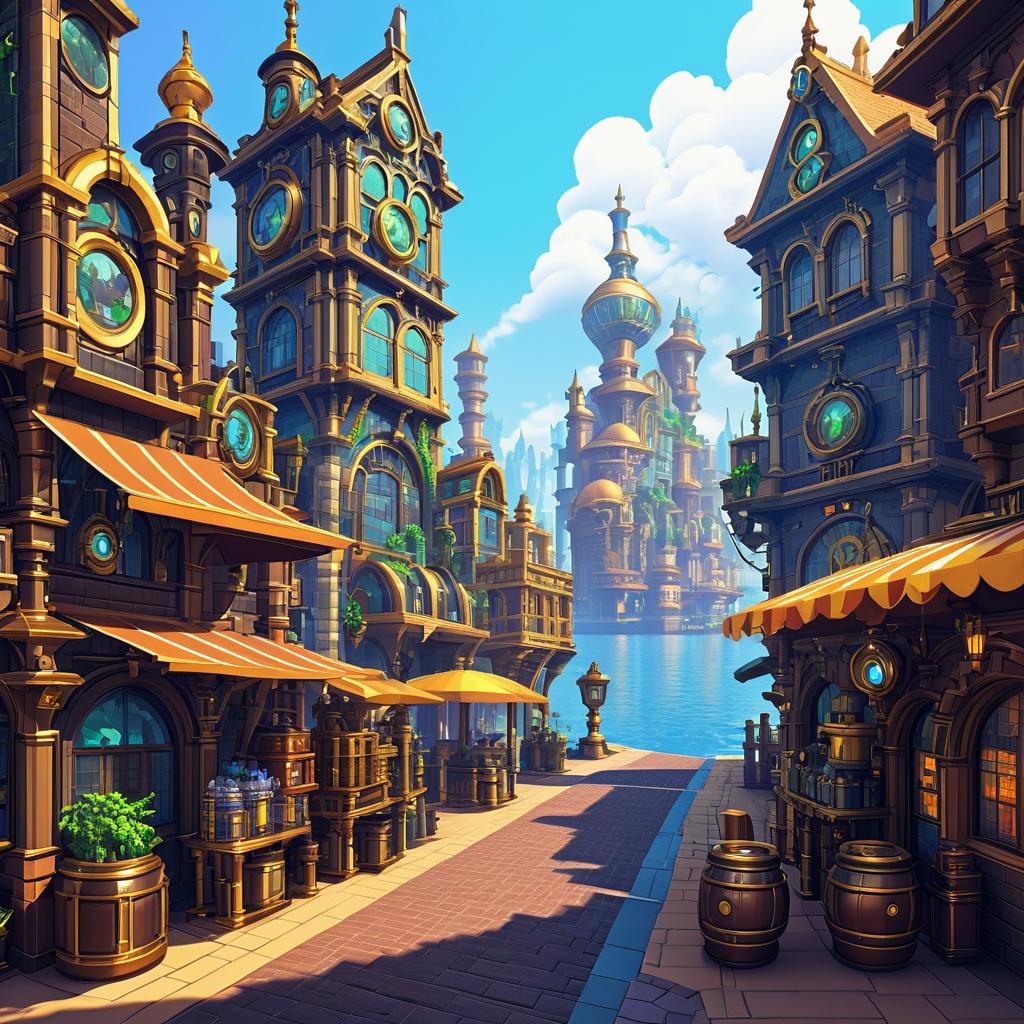 Steampunk Pixel Art Port Town Scene