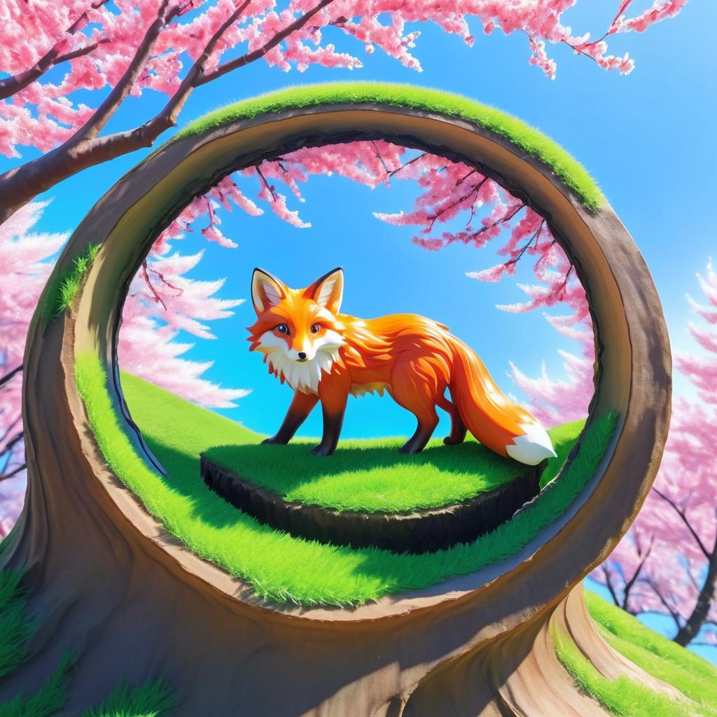 Hyper Realistic Anime Fox in Cherry Blossoms