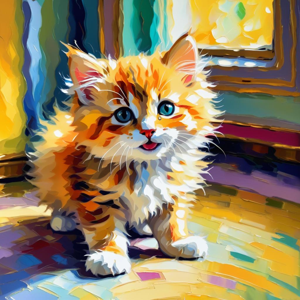 Playful Kitten in Vibrant Fauvist Style