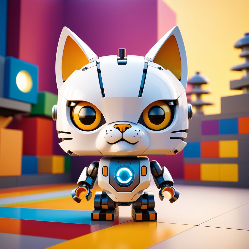 Whimsical Robot Cat in Lego Style