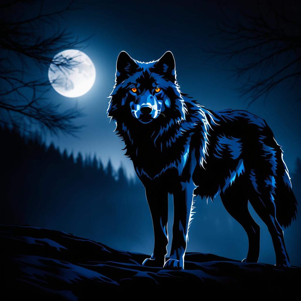 Surreal Wolf Silhouette with Glowing Eyes