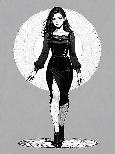 Chic Woman in Black and White Dress