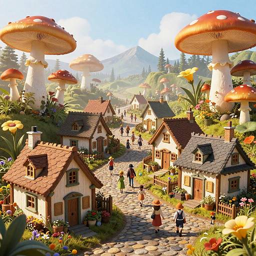 Miniature Village Amid Giant Nature