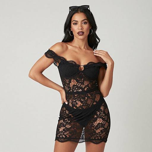 Confident Woman in Black Lace Dress