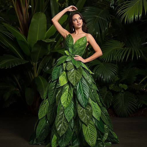 Elegant Woman in Leaf Gown