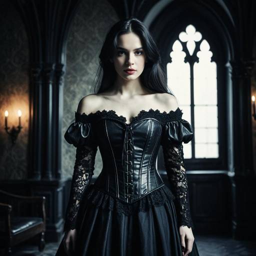 Elegant Gothic Fashion in Soft Lighting