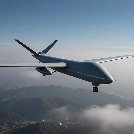 Sleek Military Drone Over Mountains