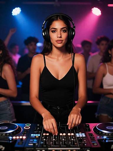 Confident Female DJ Centered Behind Decks