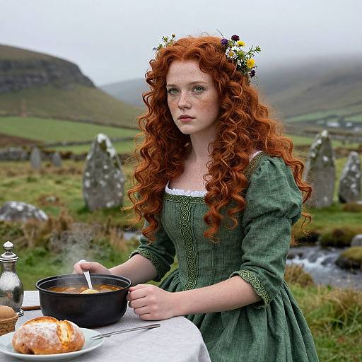 Renaissance Irish Maid in Enchanted Countryside
