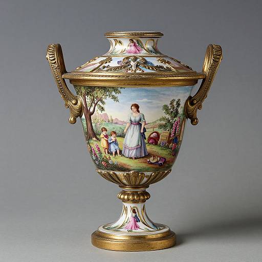 Antique French Porcelain Urn with Pastoral Scene