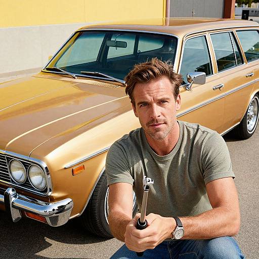 Young Man with 70s Station Wagon