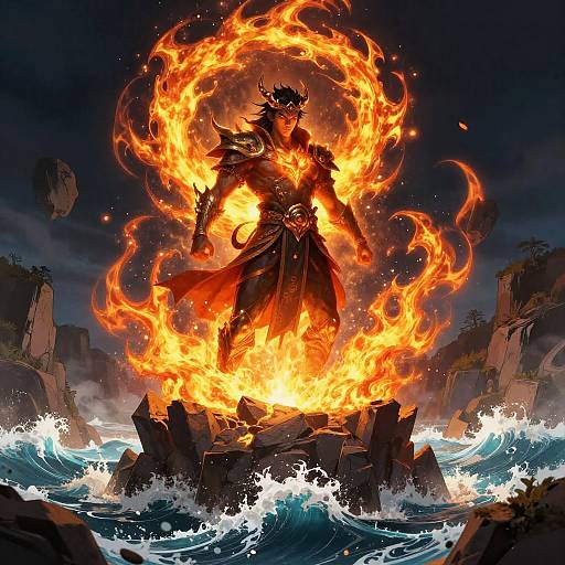 Elemental Guardian Over Stormy Cliffs