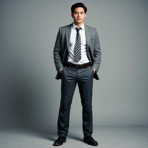 Confident Man in Grey Suit with Striped Tie