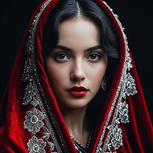 Flamenco Dancer in Scarlet Velvet Shawl