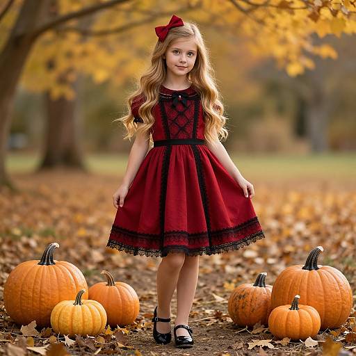 Elegant Autumn Woman in Red Dress