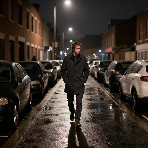 Noir Nightwalk on Wet City Street