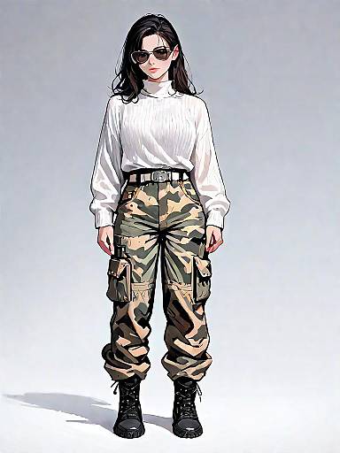 Woman in Casual Streetwear with Camouflage Cargo Pants