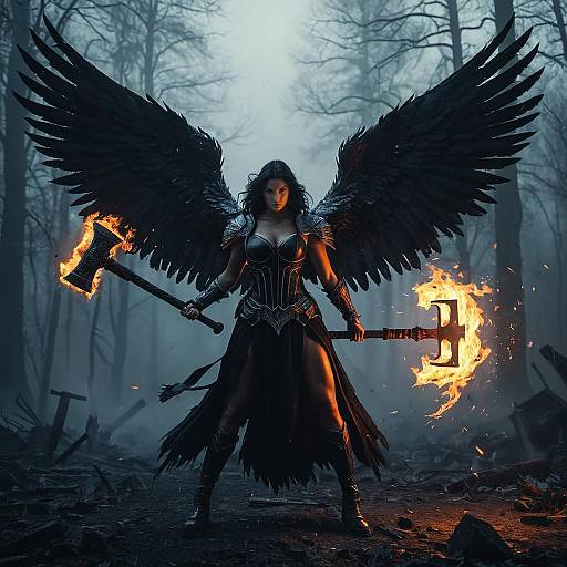 Fallen Angel with Flaming Hammer Concept