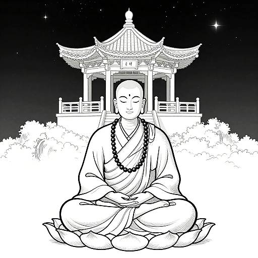 Serene Monk Meditating Line Art