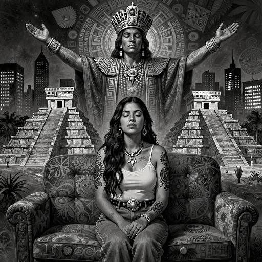 Surreal Chicano Woman and Guardian Art