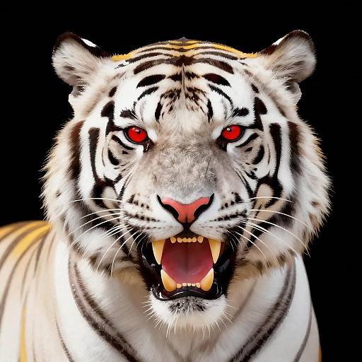 Glowing White Tiger Snarling Portrait