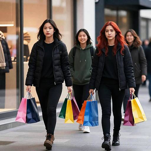 Winter Shopping: Four Women Outside Storefront