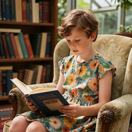 Sunlit Portrait of Boy in Floral Dress