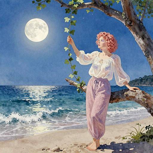 Moonlit Beach Portrait in Watercolor