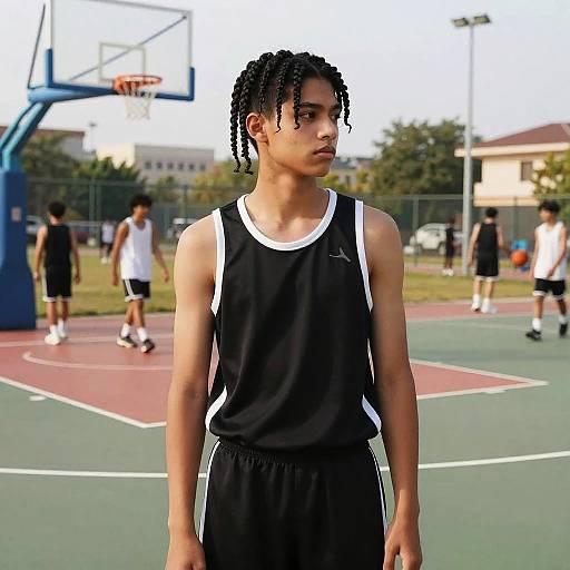 Teenage Boy with Two-Strand Twists on Basketball Court