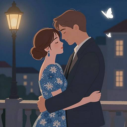 Romantic Night Embrace with Soft Lighting