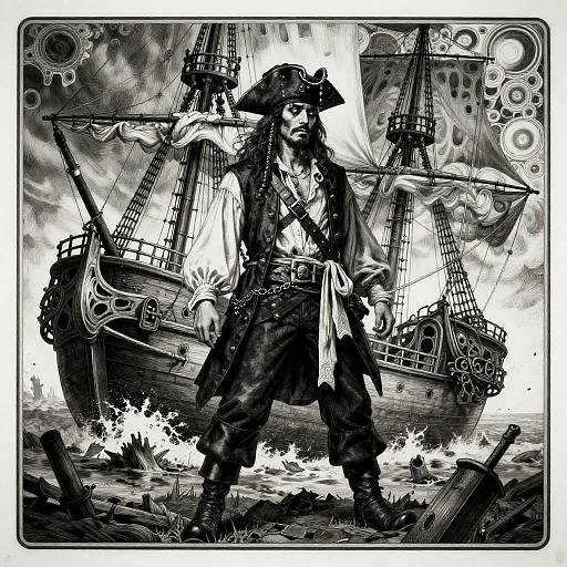 Forlorn Pirate in Stormy Shipwreck