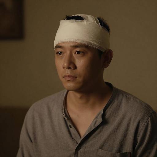 Serious Portrait of Bandaged Man