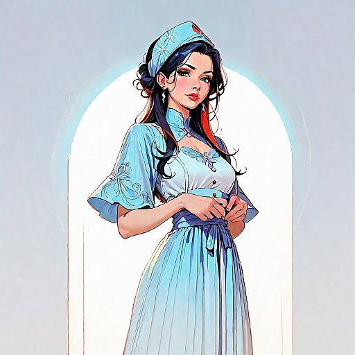 Elegant Woman in Blue Dress with Ofuda Headband