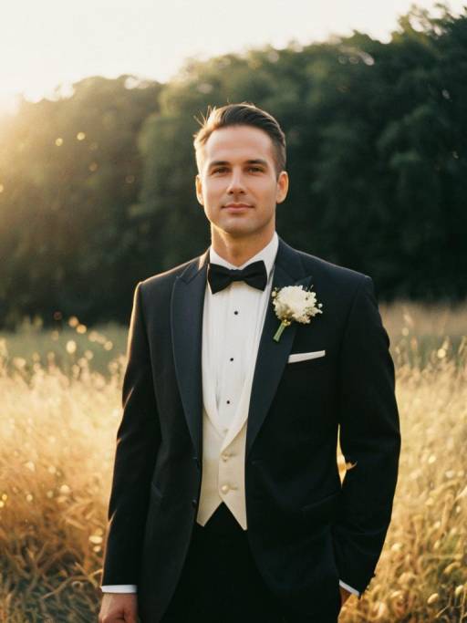Groom in Wedding Tuxedo at Golden Hour