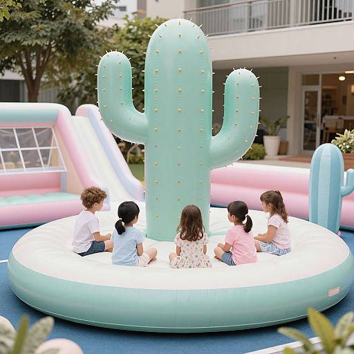 Dreamy Pastel Kids on Inflatable Cactus