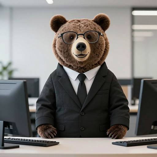 Realistic Bear in Suit at Desk