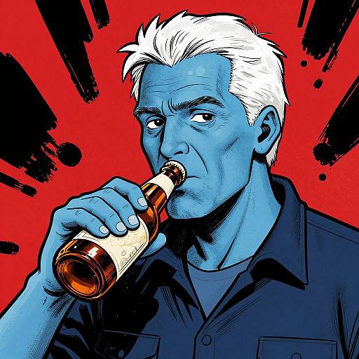 Bold Comic Portrait of Blue-Faced Man