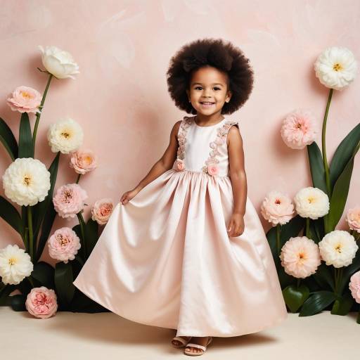 Smiling Little Girl in Pink Dress with Flowers