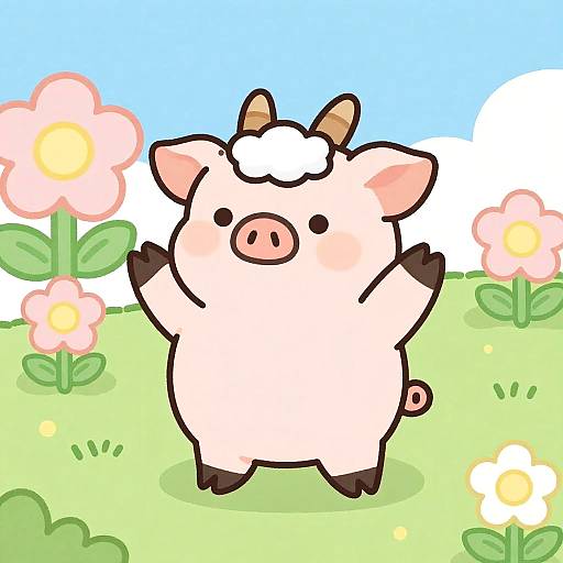 Whimsical Pig-Goat Hybrid Cartoon