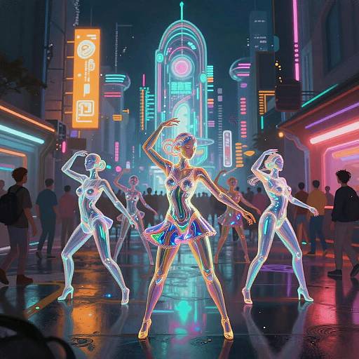 Holographic Dancers in Futuristic Alien City