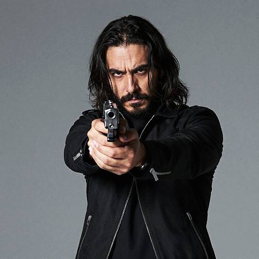 Intense Man with Handgun Portrait