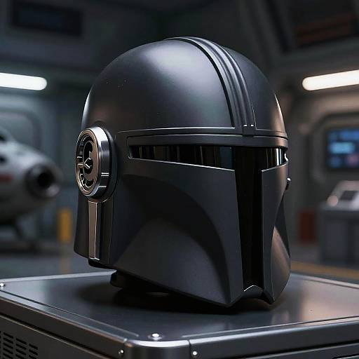 Matte Black Mandalorian Helmet Scene