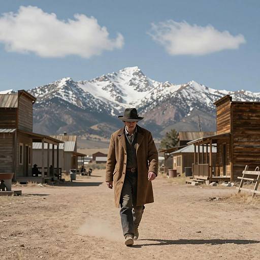 Lone Wanderer in a Western Town