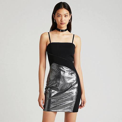 Elegant Dame in Black and Silver Dress