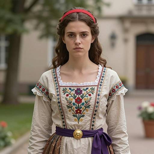 Young Woman in 19th Century Embroidered Dress