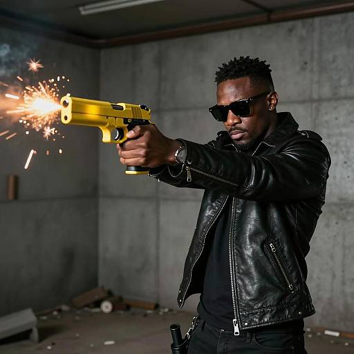 Intense Scene of a Man with Gun