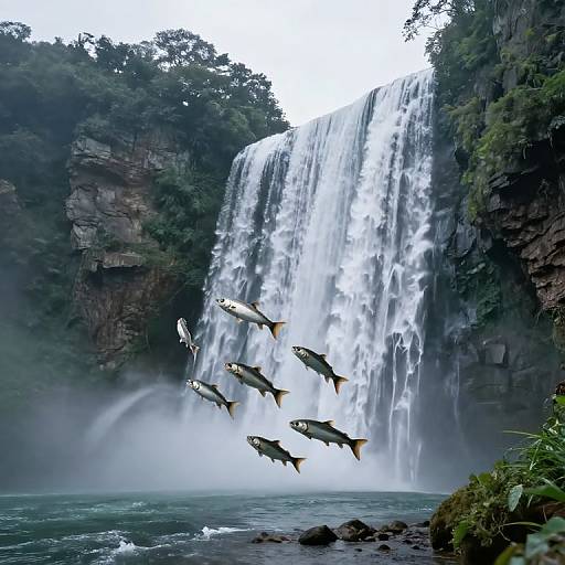 Gravity-Defying River with Silver Fish